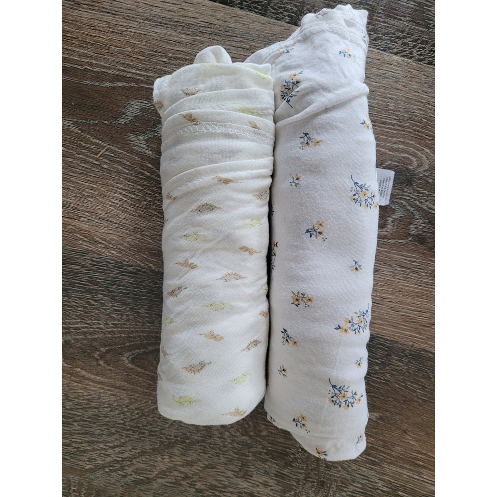 Milkberry Bamboo Rayon Swaddle Blanket Set Floral Dinosaur 36x40 x2 #7
